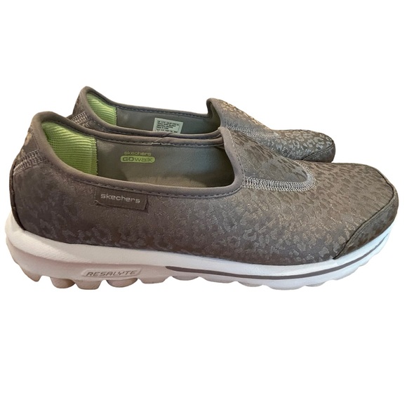 Skechers Go Walker Silver Gray Safari Memory Foam Slip-on Sneakers Flats 8 - Picture 6 of 10